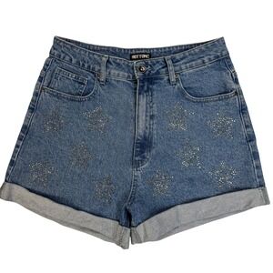 Hot Topic Women High Waisted Jean Shorts Blue Rhinestone Star Embellished Size 9